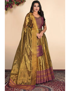 Gold Latest Tissue Silk Gown with Zari Work - Gajiwala