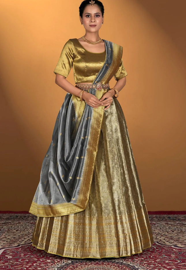 Gold Pure Two Tone Zari Tissue Lehenga Choli - Gajiwala