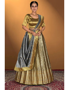 Gold Pure Two Tone Zari Tissue Lehenga Choli - Gajiwala