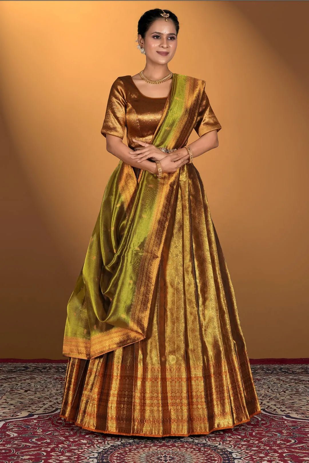 Gold Pure Two Tone Zari Tissue Lehenga Choli - Gajiwala