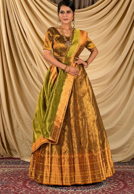 Gold Pure Two Tone Zari Tissue Lehenga Choli For Women - Gajiwala
