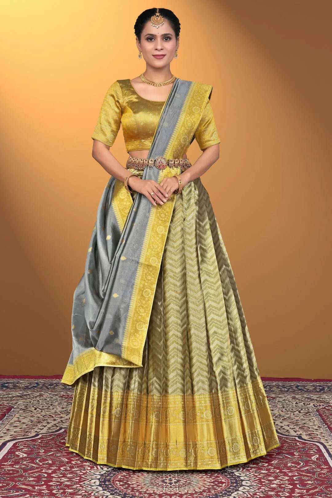 Gold Pure Two Zari Tissue Half Saree For Women - Gajiwala