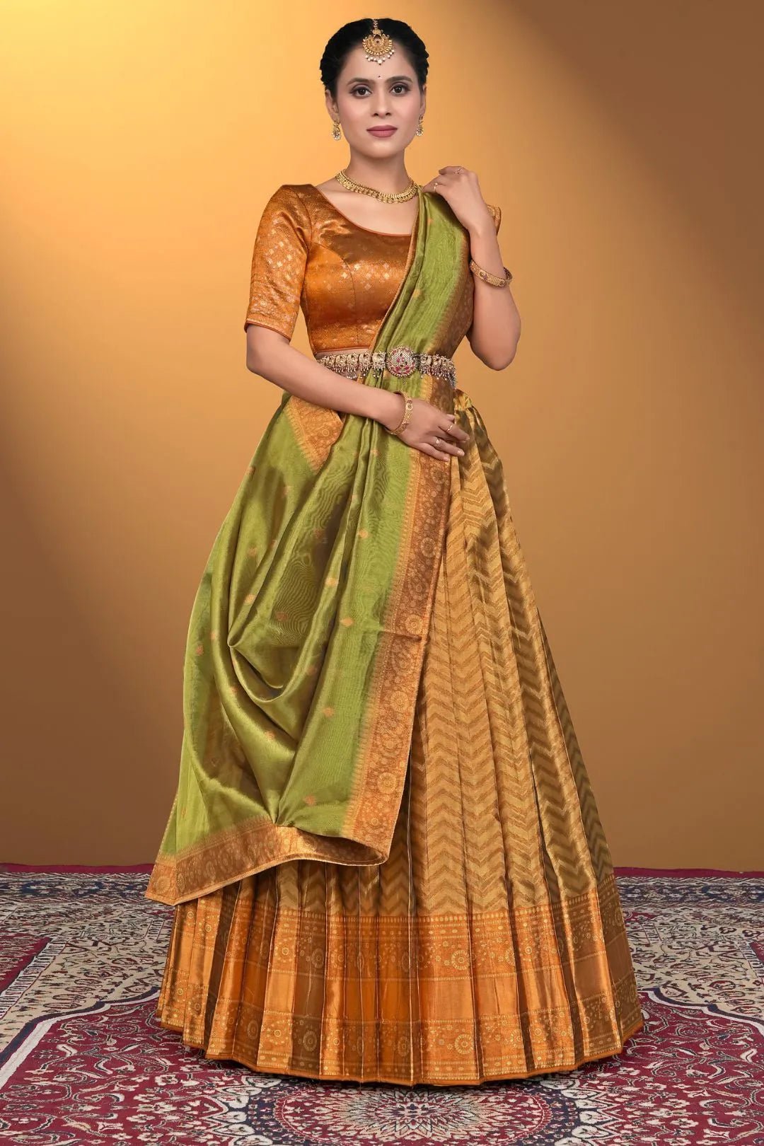 Gold Pure Two Zari Tissue Half Saree For Women - Gajiwala