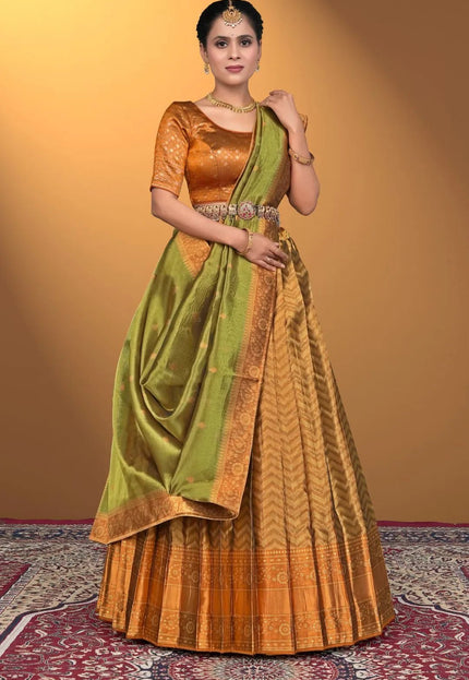 Gold Pure Two Zari Tissue Half Saree For Women - Gajiwala