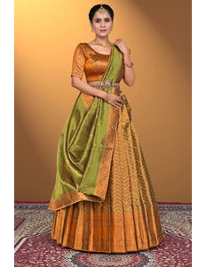 Gold Pure Two Zari Tissue Half Saree For Women - Gajiwala