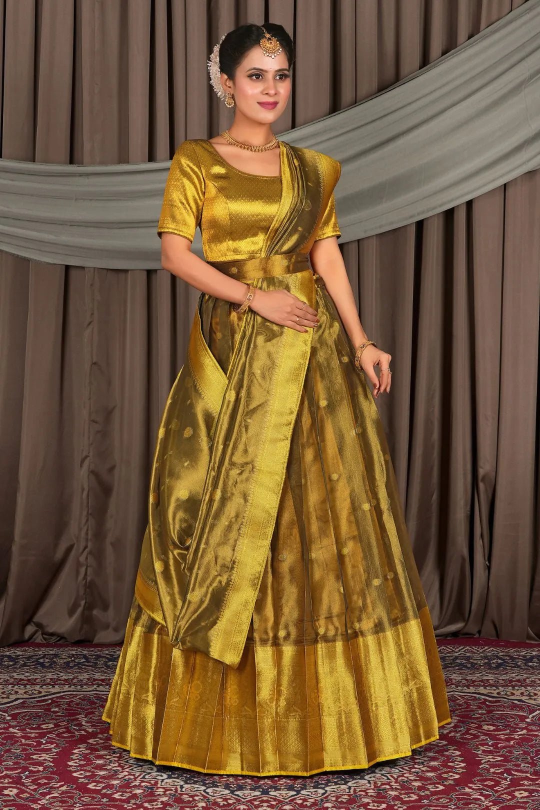 Gold Tissue Silk Zari Work Lehenga For Women - Gajiwala
