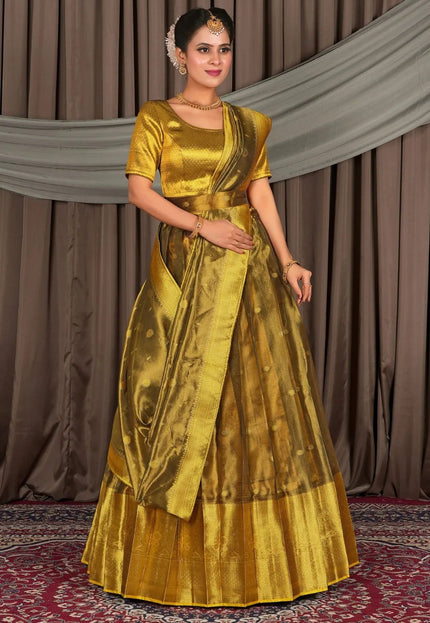 Gold Tissue Silk Zari Work Lehenga For Women - Gajiwala