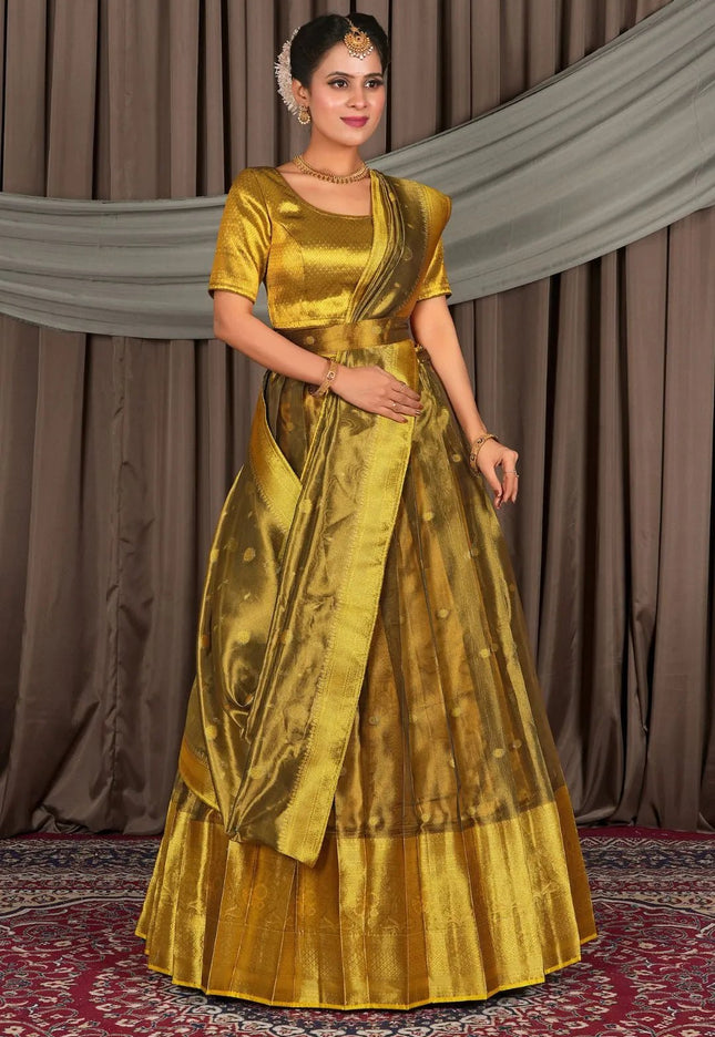 Gold Tissue Silk Zari Work Lehenga For Women - Gajiwala