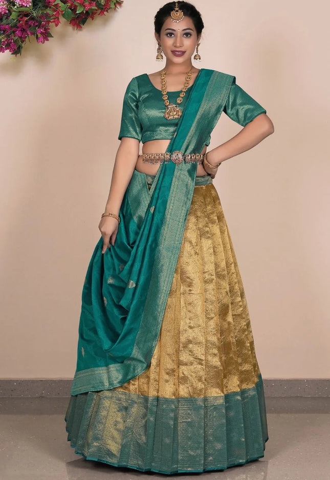 Gold Traditional Tissue Silk Lehenga Choli - Gajiwala