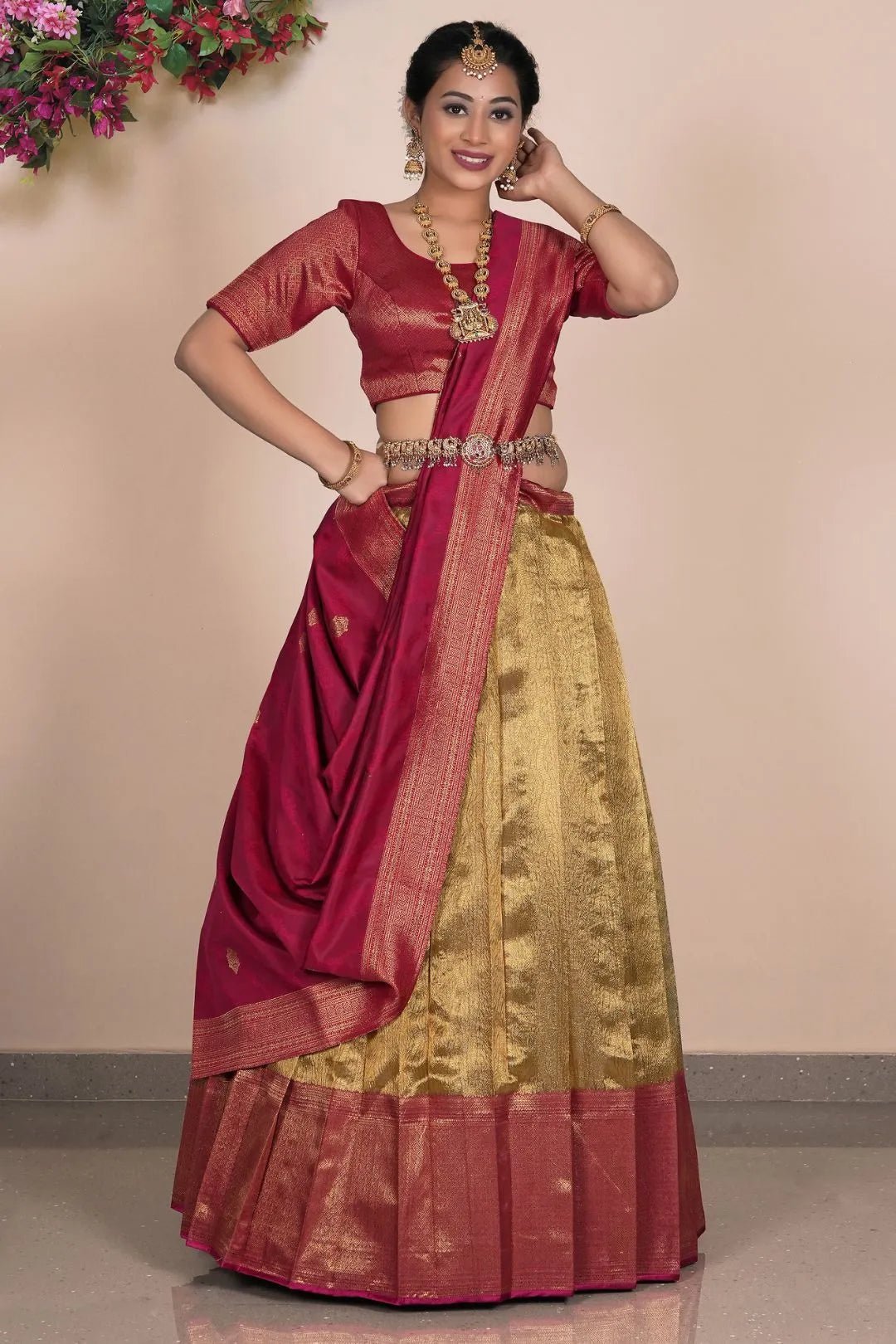 Gold Traditional Tissue Silk Lehenga Choli - Gajiwala