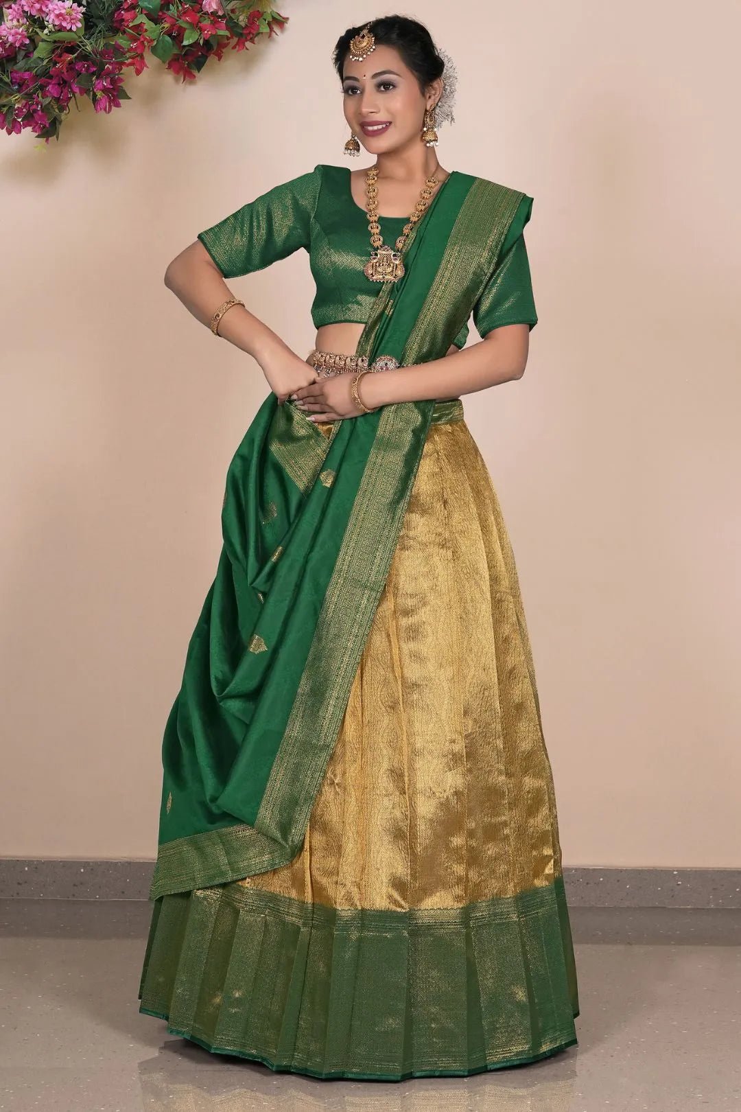 Gold Traditional Tissue Silk Lehenga Choli with Zari Work - Gajiwala