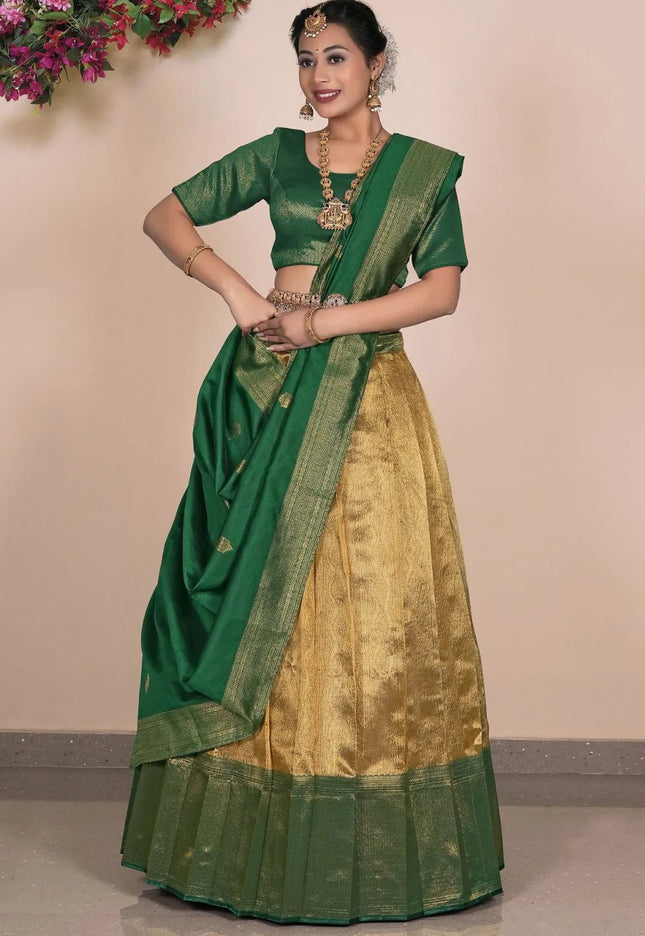 Gold Traditional Tissue Silk Lehenga Choli with Zari Work - Gajiwala