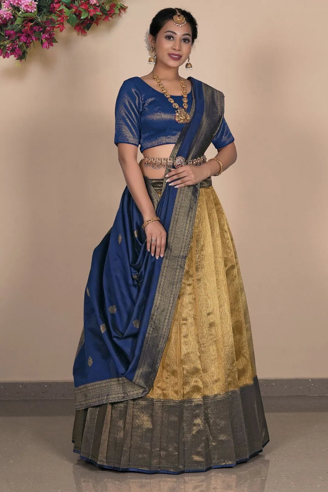 Gold Traditional Zari Tissue Silk Lehenga Choli - Gajiwala