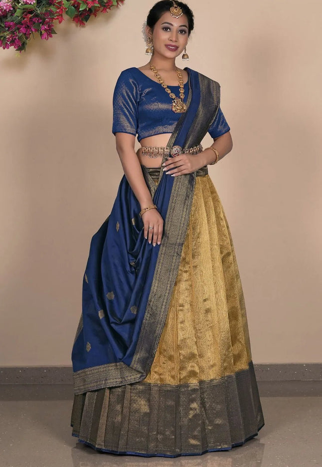 Gold Traditional Zari Tissue Silk Lehenga Choli - Gajiwala