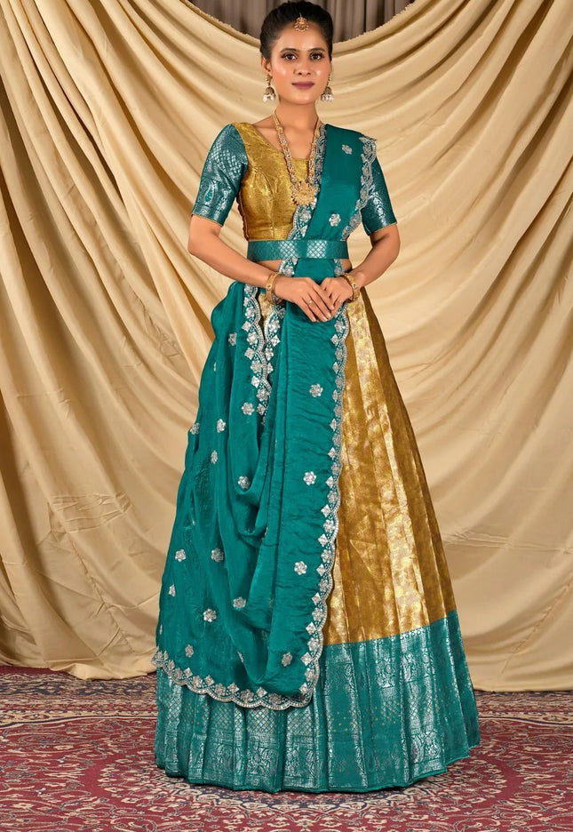 Gold Zari Tissue Half Saree with Zari Woven For Women - Gajiwala