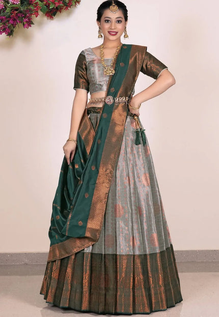 Gray Banarasi Silk Half Saree Lehenga For Women - Gajiwala