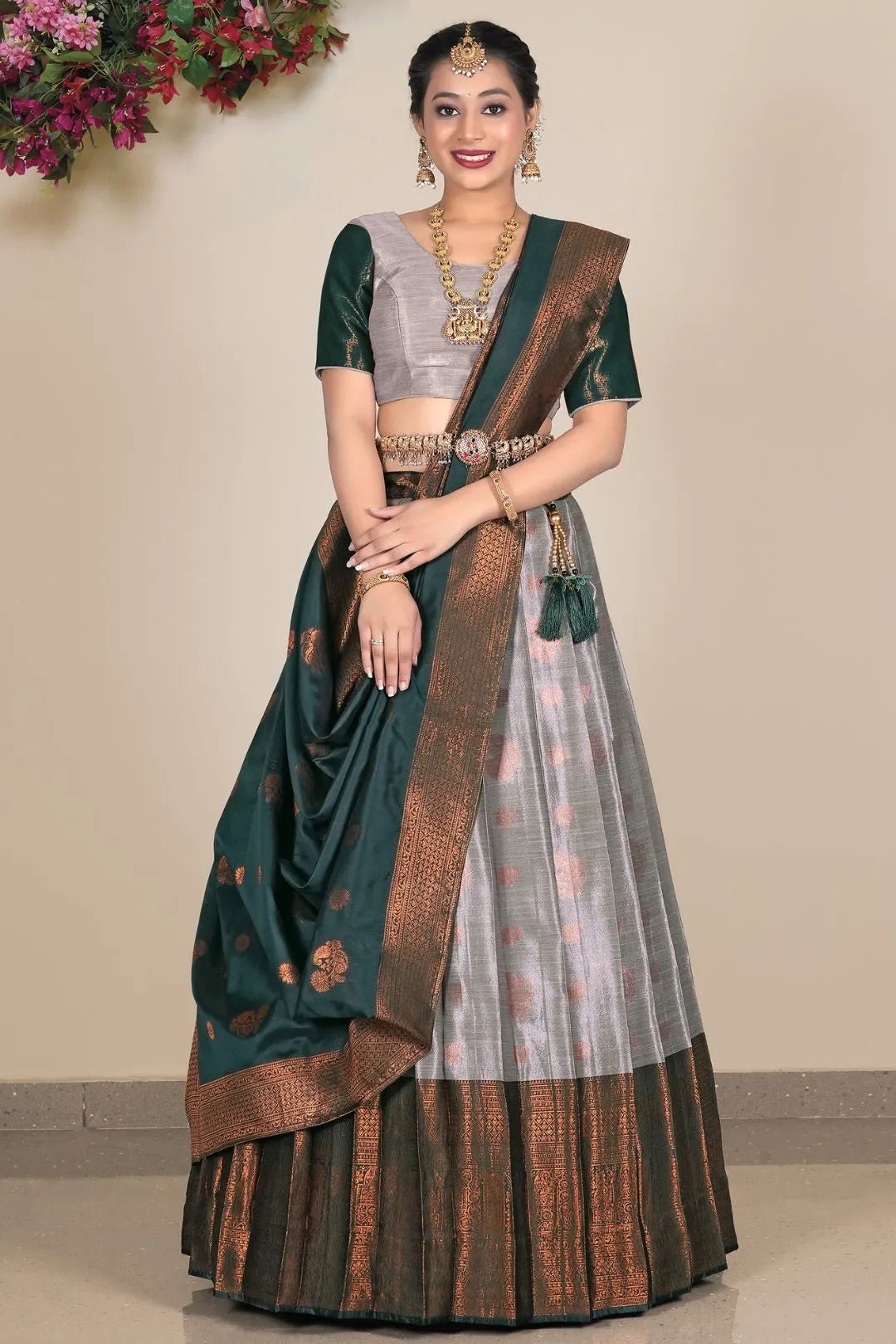Gray Banarasi Silk Lehenga Choli For Women - Gajiwala