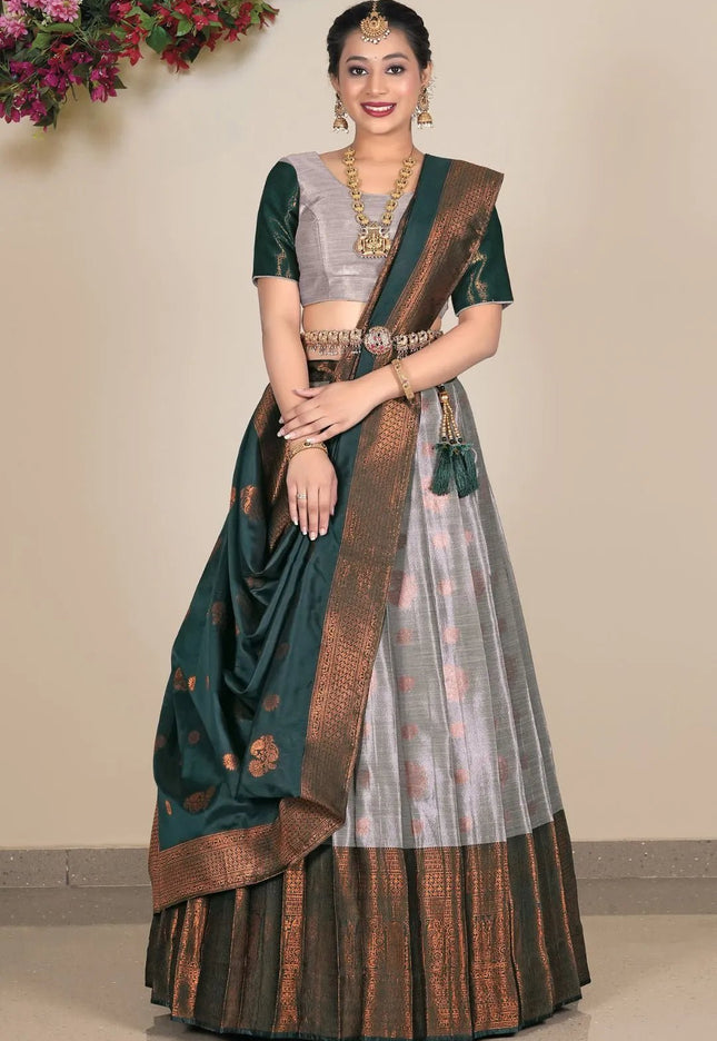 Gray Banarasi Silk Lehenga Choli For Women - Gajiwala