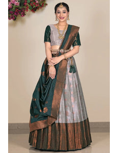 Gray Banarasi Silk Lehenga Choli For Women - Gajiwala