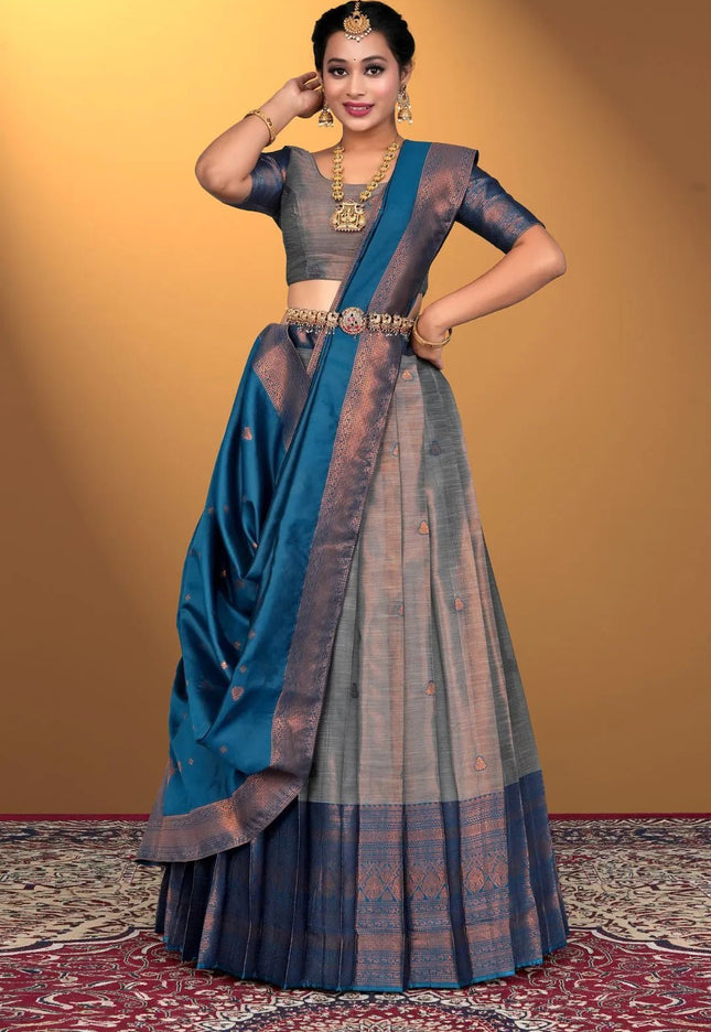 Gray Banarasi Silk Lehenga Choli For Women - Gajiwala