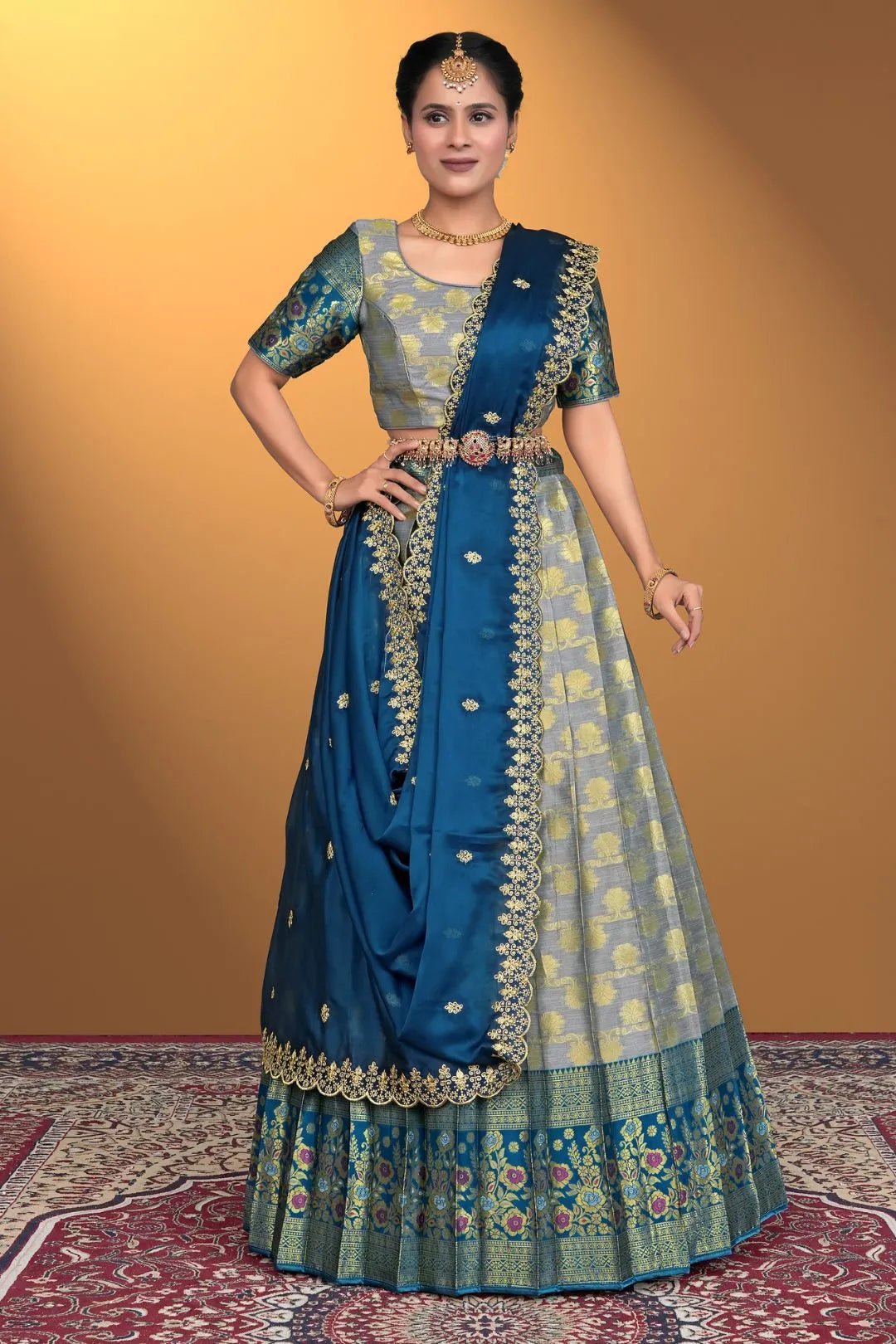 Gray Banarasi Silk Lehenga Design For Women - Gajiwala