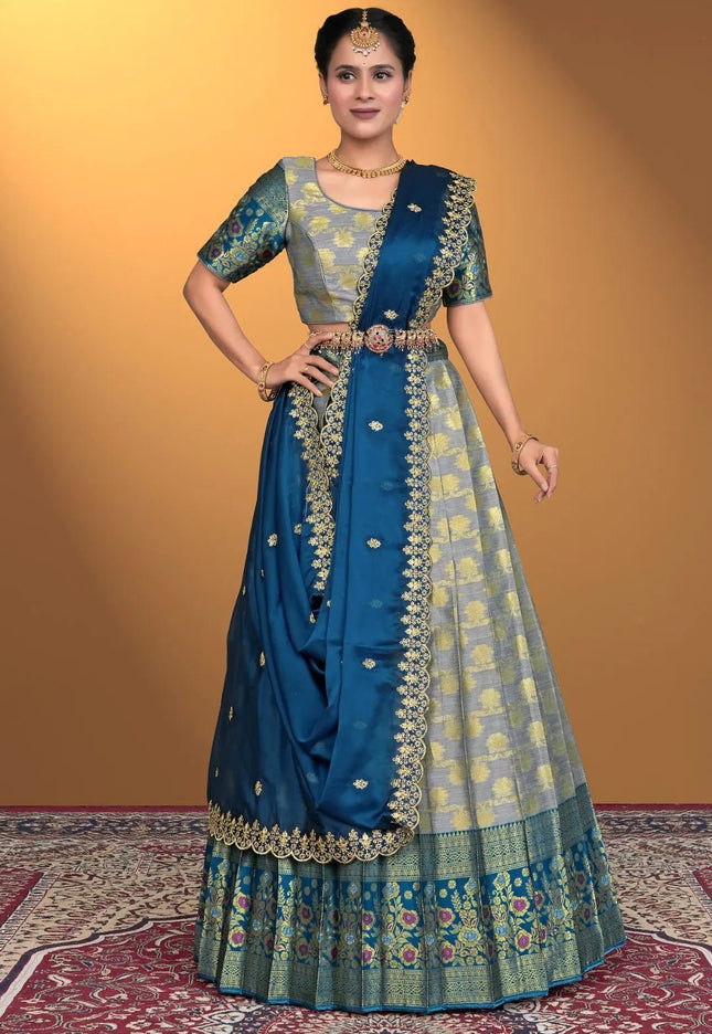 Gray Banarasi Silk Lehenga Design For Women - Gajiwala