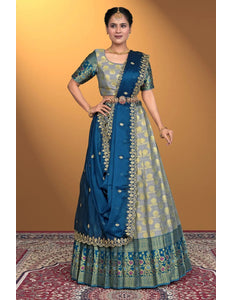Gray Banarasi Silk Lehenga Design For Women - Gajiwala