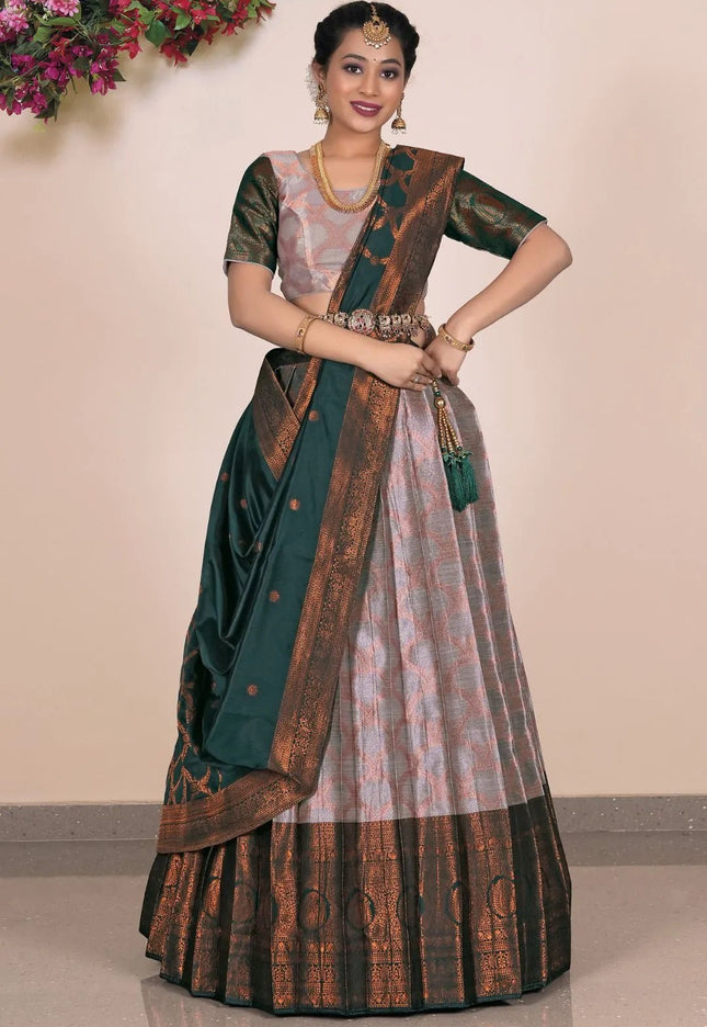 Gray Banarasi Silk Lehenga With Zari Woven - Gajiwala