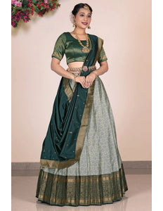 Gray Banarasi Silk Pattu Pavadai For Women - Gajiwala