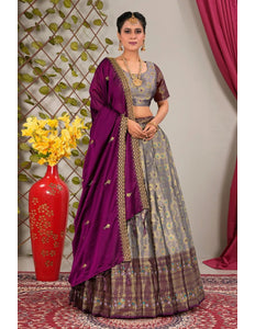 Gray Banarasi Zari Silk Lehenga Choli for Women - Gajiwala