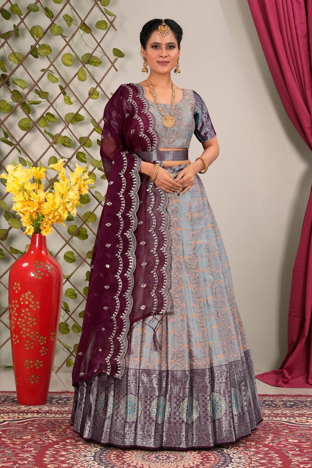 Gray Jacquard Silk Lehenga Choli for Women - Gajiwala