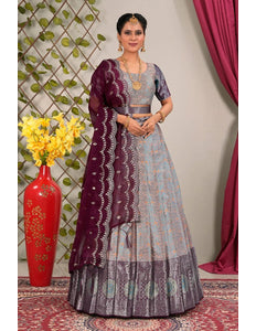 Gray Jacquard Silk Lehenga Choli for Women - Gajiwala