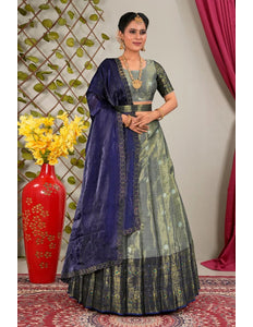 Gray Latest Lehenga Choli in Jacquard Banarasi Silk - Gajiwala