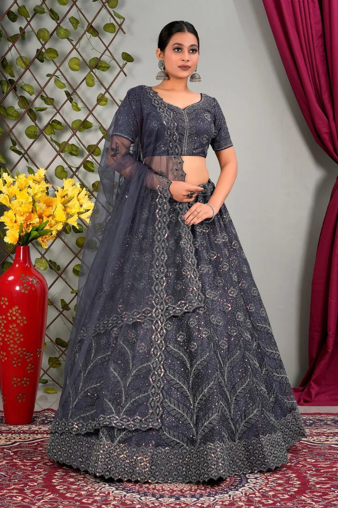 Gray Net Designer Chaniya Choli For Women - Gajiwala