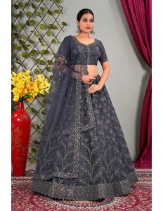 Gray Net Designer Chaniya Choli For Women - Gajiwala
