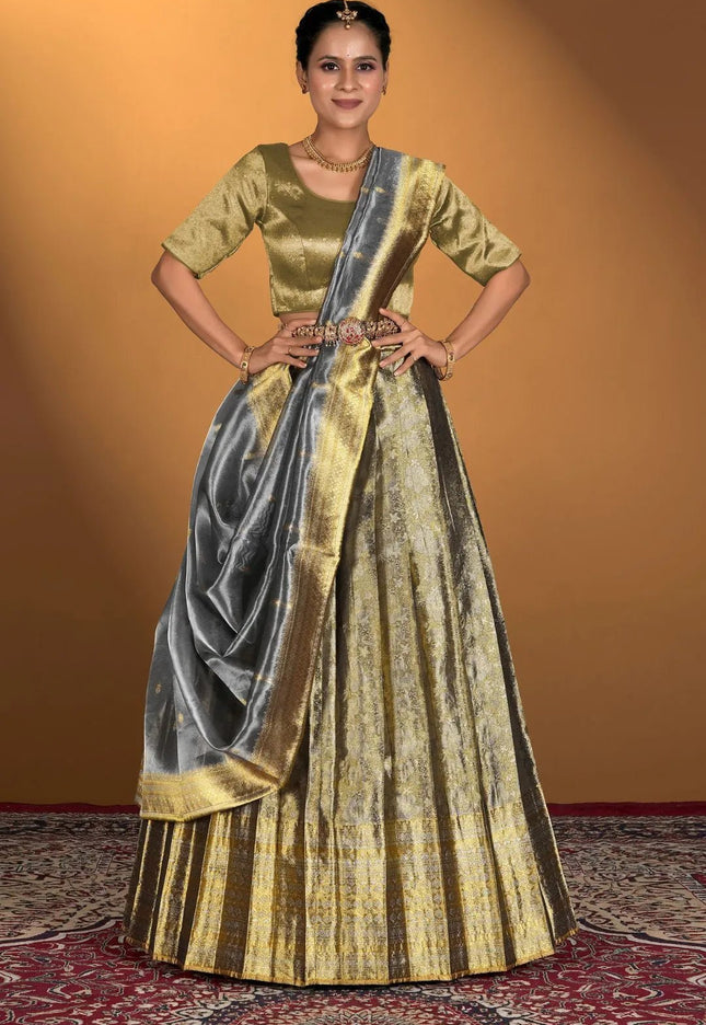 Gray Pure Two Tone Zari Tissue Lehenga Choli - Gajiwala