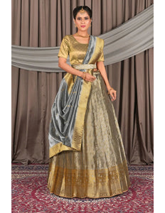 Gray Pure Two Tone Zari Tissue Pattu Half Saree For Women - Gajiwala