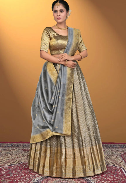 Gray Pure Two Zari Tissue Half Saree For Women - Gajiwala