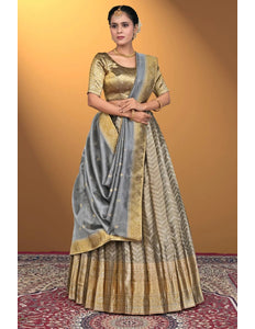 Gray Pure Two Zari Tissue Half Saree For Women - Gajiwala