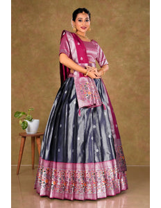 Gray Simar Chiffon Lehenga Choli with Banarasi Dupatta - Gajiwala