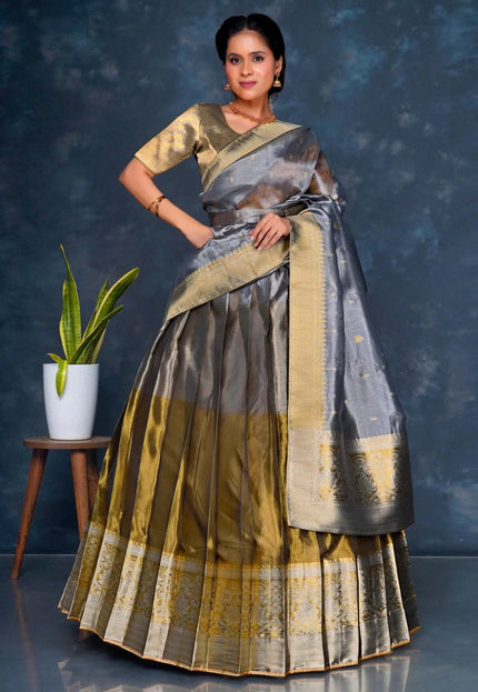 Gray Tissue Silk Lehenga Choli With Zari Work - Gajiwala