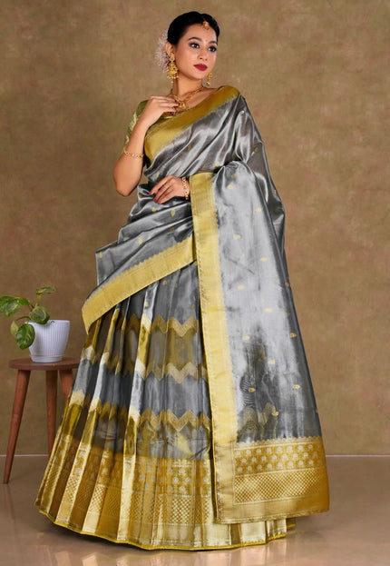 Gray Tissue Silk Pattu Half Saree With Zari Work - Gajiwala