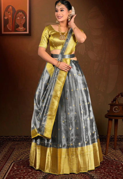 Gray Tissue Silk Zari Work Lehenga Choli For Women - Gajiwala