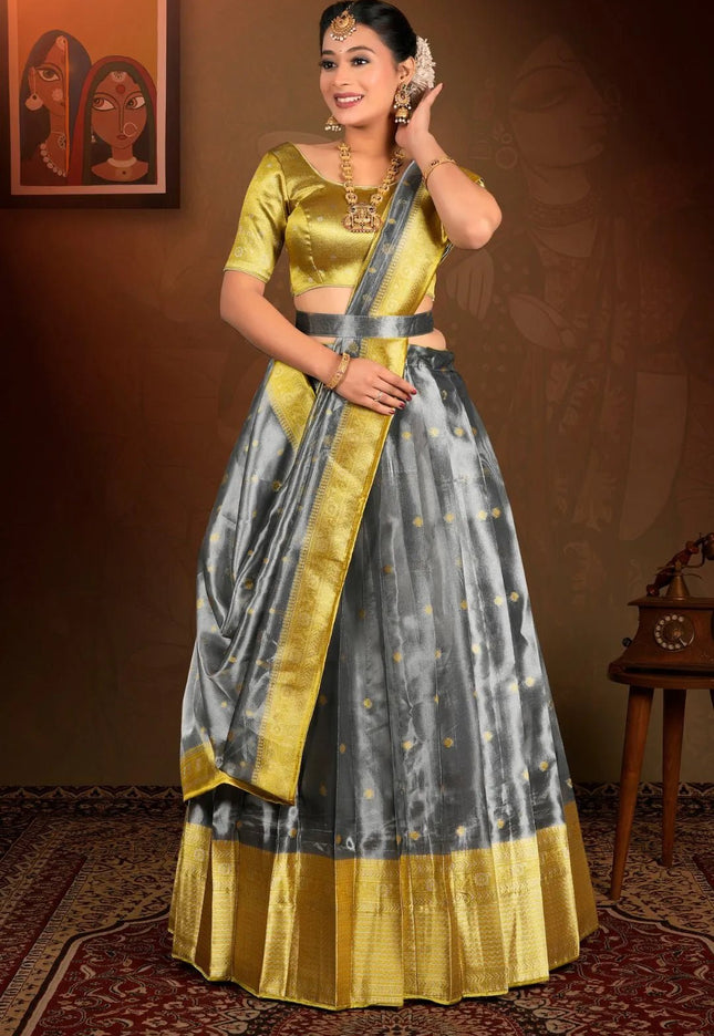 Gray Tissue Silk Zari Work Lehenga Choli For Women - Gajiwala