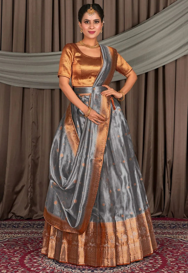 Gray Tissue Silk Zari Work Lehenga For Women - Gajiwala