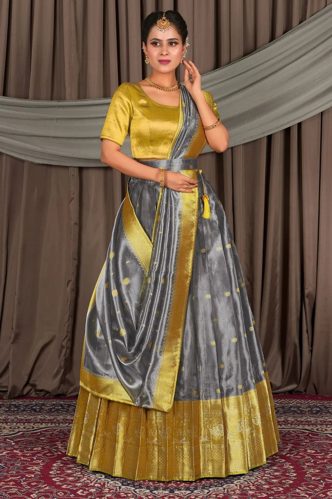 Gray Tissue Silk Zari Work Lehenga For Women - Gajiwala