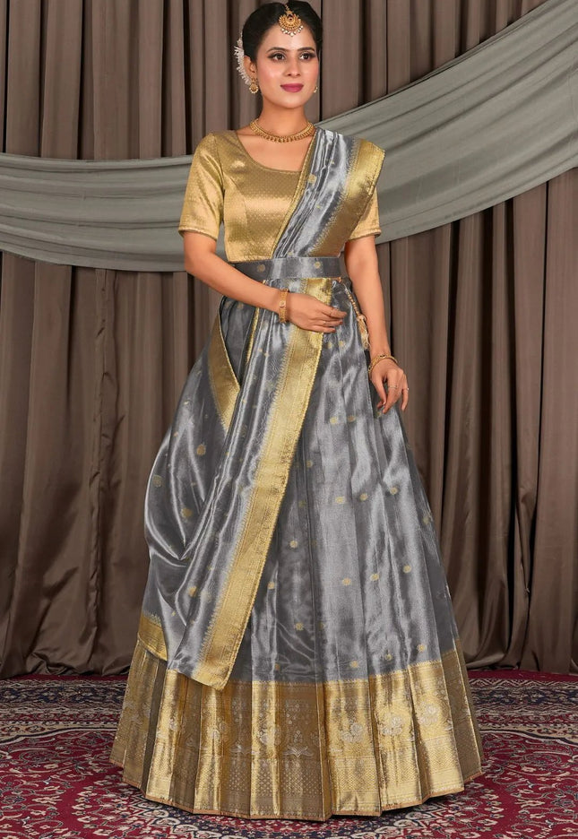 Gray Tissue Silk Zari Work Lehenga For Women - Gajiwala