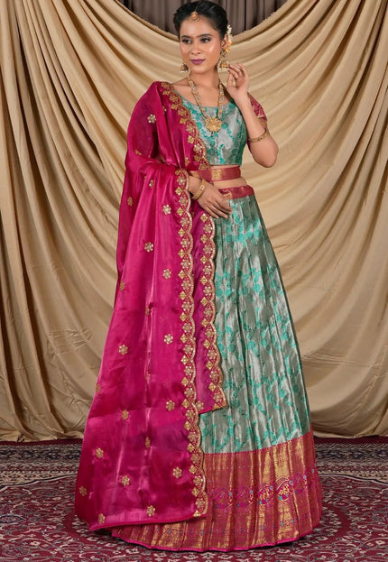 Gray Zari Silk Pattu Lehenga Choli With Zari Woven - Gajiwala