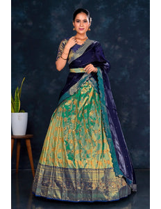 Green Banarasi Designer Half Saree For Women - Gajiwala