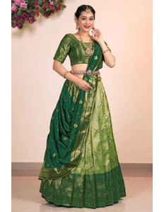 Green Banarasi Silk Half Saree With Zari Weaving - Gajiwala